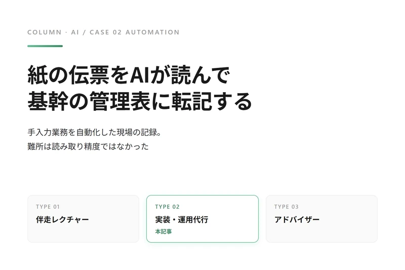 紙の伝票をAIが読んで、基幹の管理表に転記する|手入力業務を自動化した現場の記録
